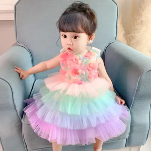 库存花儿童服装3D玫瑰派对连衣裙女孩1年婴儿礼服L1942XZ