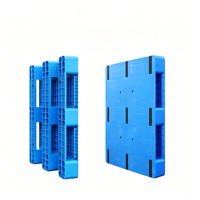 Palette industrielle en plastique HDPE bleue à grille, à trois patins, Euro, simple face, entrée 4 directions, vente en gros usine