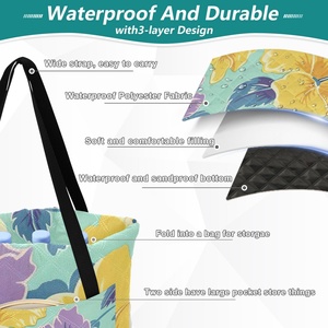 ผ้าห่มปิกนิกกันน้ำลายดอกชบาฮาวายขนาดใหญ่พิเศษ 60x80 นิ้ว พร้อมโลโก้สั่งทำพิเศษ กระเป๋าหิ้วแบบพับได้ ซักล้างได้ เหมาะสำหรับตั้งแคมป์ - Product Image 3