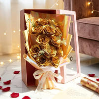 Pabrik Kustomisasi Grosir Hadiah Kejutan Valentine untuk Pacar Kekasih Bunga Bubuk Emas Buket Besar Kotak Hadiah Hadiah Ulang Tahun