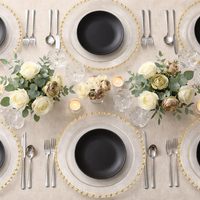 Assiettes de présentation rondes en verre perlé doré de 12,6 pouces pour la vente en gros, idéales pour les mariages, les hôtels et la location d'événements