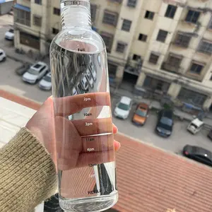 JM Oem Odm Cilindro 750Ml Botella de agua de vidrio reutilizable para beber Botella de agua de vidrio con marcador de tiempo