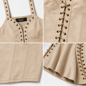 Anjie – Ensemble Corset et Mini-Jupe en Similicuir pour Femme, Personnalisable OEM/ODM, Marque Privée, Vente en Gros, Fabricant pour Fêtes - Product Image 2