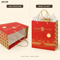 Sac fourre-tout en papier avec pelliculage mat, imprimé personnalisé à chaud doré, sac carré pour gâteaux de lune, aliments, thé, cadeaux de fêtes, OEM