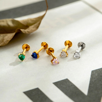 Maina G23 Hypoallergenic ASTM F136 Titanium Internally Thread Tragus Earrings Flat Back Labret Cartilage Lip Piercing Jewelry