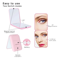 Miroir de poche portable pour femmes 8 lumières LED Lampes de maquillage pliables Mini double grossissement Miroirs à main cosmétiques personnalisés