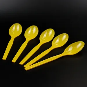 Disposable Plastic Cutlery 170mm PS Plastic Spoon Customizable Yellow Ice Cream Spoon For Restaurants