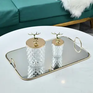 Vintage Decorative Glass Mirror Nordic Creative High End Craft Home Decor Table Trays Set