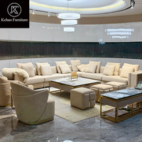 Luxuriöses L-förmiges Ecksofa-Set Beige Gepolstertes Großes Ecksofa Mit Einzelnen Sesseln für Villa-Wohnzimmer