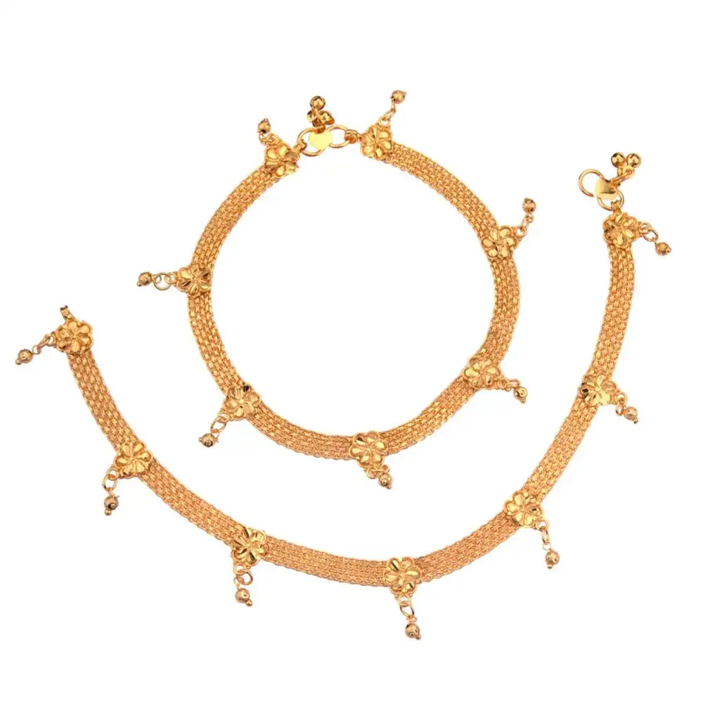 Tobillera de diseño Floral chapado en oro de 14 quilates para mujer, joyería de verano, estilo indio