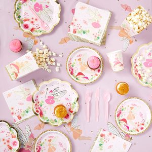 Décoration de fête d'anniversaire féérique rose, ensemble de vaisselle de fête féérique mignonne, assiettes en papier - Product Image 4