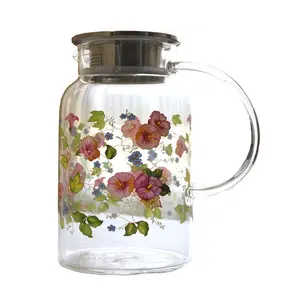 Bán Buôn Lớn Cao Hoa Chịu Nhiệt Borosilicate Tempered Glass Water Pitcher Với Nắp Thủy Tinh