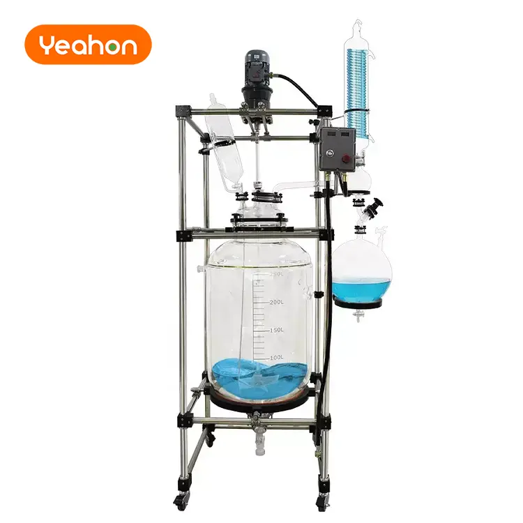 Chemische Laboratorium Hoge Borosilicaat Cilindrische Dubbellaags Mantel Glazen Reactor 250l Turnkey Systeem