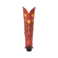 WETKISS Vente en gros Bottes d'été florales pour femmes, bottes de cowgirl à talon épais, bottes hautes rouges à bout pointu avec rivets