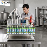 Pompa Pengisi Diafragma Semi Otomatis BANMO Enam Kepala 3.5L Dengan Multi Nozzle, Selang Transparan, Pedal Kaki, dan Dukungan Pengemasan Kantong