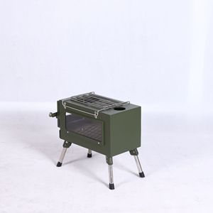 Estufa de leña portátil plegable color verde militar con ventana de visualización para acampar - Product Image 3