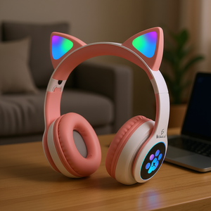 Bluetooth <b>Cat</b> <b>Ear</b> <b>Headphones</b> With LED Luminous Paw Lights, Over-<b>Ear</b> Wireless Stereo Sound, Touch Control, Type-C Charging, Pink - Product Image 2