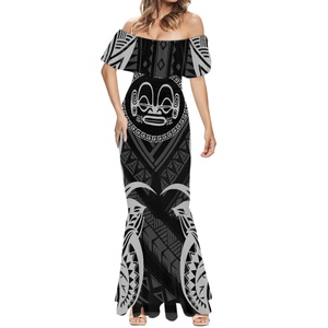Marquesas island – robe de polynésie française pour femmes, épaules dénudées, moulante, Maxi, à volants, robes de fête de mariage, MOQ2 - Product Image 3