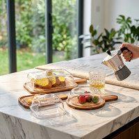 ESTICK Plat à fruits en bambou naturel avec couvercle en verre transparent – Idéal pour desserts, comptoir de cuisine, collations, fromages et conservation quotidienne