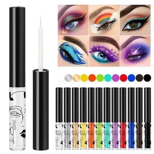 12 warna Eyeliner Label pribadi Custom Logo Anda organik tahan air tahan lama anti-noda Makeup Neon cair Eyeliner