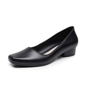 Chaussures de bureau pour femmes à talon épais et bout carré en cuir véritable, confortables, antidérapantes et respirantes - Product Image 6