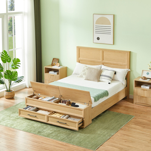 <b>Queen</b> <b>Size</b> <b>Bed</b> With Storage Bench 4 Drawer Oak Modern Bedroom Furniture - Product Image 3