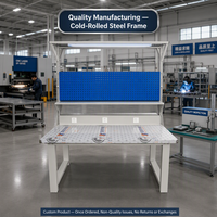 Table de travail industrielle en acier inoxydable sur mesure, double face, avec prise électrique et éclairage LED, vente en gros, OEM