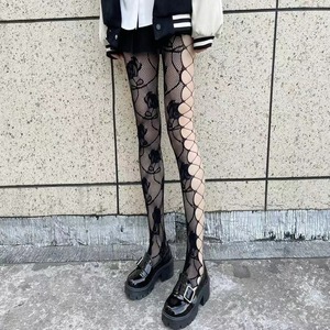Sexy Hollowed Out Fishnet Stockings Black Rose Pattern Sheer Nylon Women's Pantyhose Youth Style Regular Casual Socks - Product Image 3