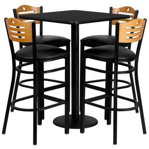 Juego de Mesa de Restaurante Moderno y Ecológico en Negro, Muebles de Comedor Metálicos, Asientos Comerciales para Cafetería, Mesa y Taburetes Duraderos de Cuero PU - Product Image 4