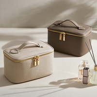 Sac de maquillage de voyage personnalisé portable avec fermeture à glissière, étui cosmétique en cuir PU, porte-pinceaux, résistant à l'eau, poignée souple