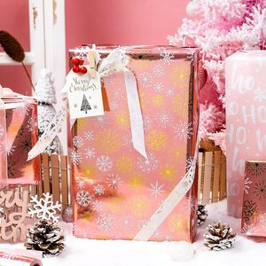 MAYPLUSS Pink Christmas <b>Wrapping</b> <b>Paper</b> Roll 17in X 33ft Gold White Snowflake Anti Curl Gift Craft Packaging - Product Image 6
