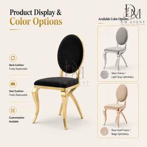 Chaise de réception de mariage ronde noire avec dossier doré en acier inoxydable et revêtement noir pour salles de banquet – Vente en gros de sièges - Product Image 4