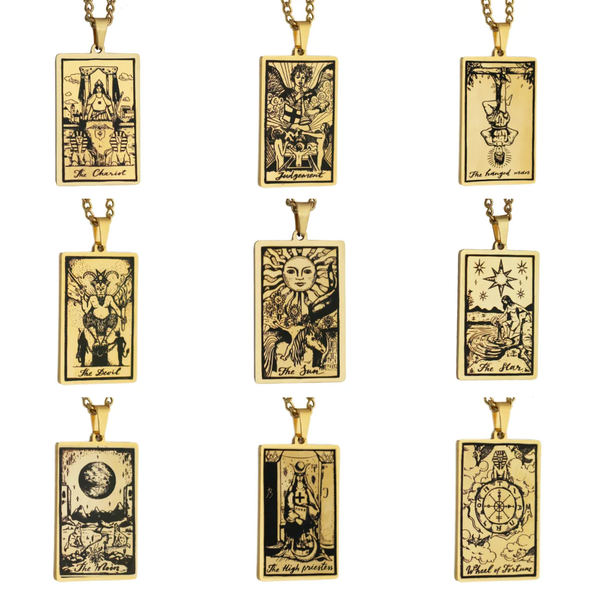 Hot Sale Fashion Jewelry 22 Tarot Cards 18K Gold Necklace Personalized Rectangle Pendant Stainless Steel Necklace For Men