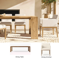Table à manger extensible en chêne massif TrustHome et ensemble de 7 chaises à accoudoirs en tissu, écologique, durable, pour usage hôtelier