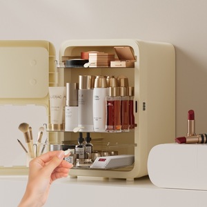 Cosmetic Storage Box With <b>Mirror</b> <b>Led</b> Lighting Dustproof Plastic Desktop Organizer For <b>Makeup</b> Home Use - Product Image 2