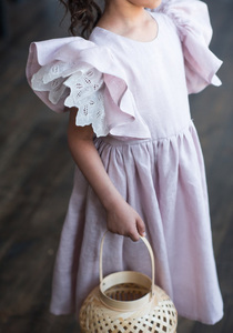 Vestido <span class=keywords><strong>de</strong></span> Lino Color Mostaza para Niña con Manga con Volantes, Vestido Tipo Pinafore <span class=keywords><strong>de</strong></span> Lino para Niñas, Vestidos <span class=keywords><strong>de</strong></span> Lino y Algodón para Niñas Pequeñas - Product Image 5