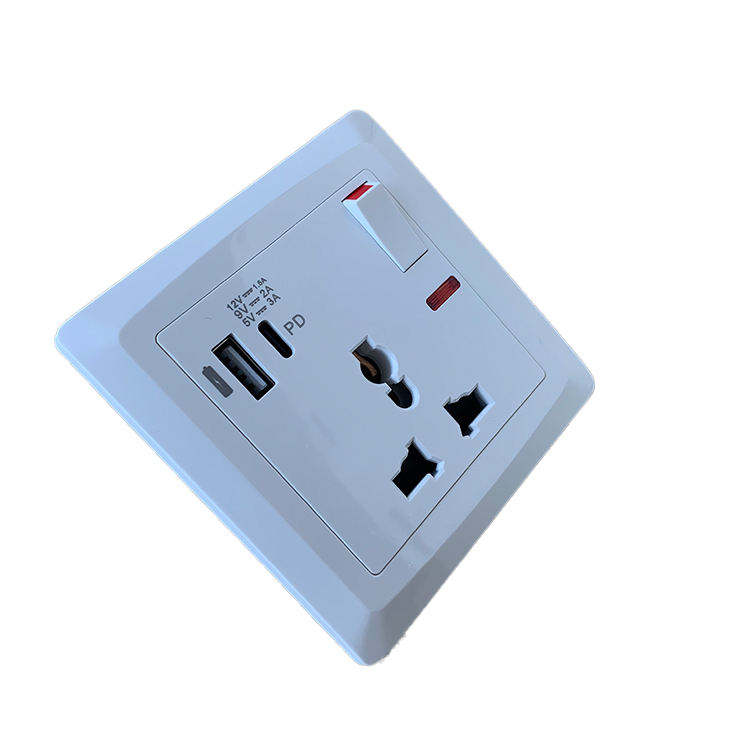 13A 3 Pin Universal Wall Socket Usb and Type C Electric Power Usb Switch Outlet Uk Wall Socket With Usb C Type