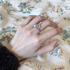 Bague en argent pur S925, fleur à quatre pétales, nouveau style campagnard chinois, design de niche haut de gamme, luxe léger, sertissage à griffes ouvertes - Product Image 5