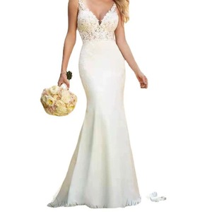 Elegant V Neck Mermaid Wedding Dress Ivory <b>White</b> <b>Lace</b> Backless Natural Waistline Spring Bridal Gown - Product Image 4