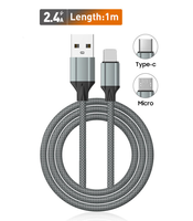 Kabel Data LS441 2.4A Micro USB Type C TPE 1M 2M V8 USB Type-C untuk Ponsel, Kabel Pengisian Cepat