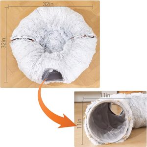Túnel Flexible plegable multifuncional para perros y gatos, cama de felpa con juguete de pelota de juego, cama de túnel para gatos gris duradera para interiores