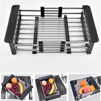 Égouttoir à vaisselle télescopique en acier inoxydable pour cuisine, à poser au-dessus de l'évier, avec panier de drainage et bras réglable, non pliable