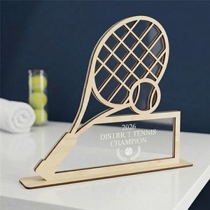 Trofi Juara Tenis Kayu dengan Potongan Raket, Kerajinan Dekoratif Buatan Tangan untuk Penghargaan Turnamen Olahraga dan Kenang-kenangan - Product Image 1