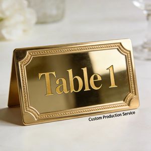 Servicio de Producción Personalizada Sin Pedido Mínimo, Tarjeta de Número de Mesa de Acrílico Dorado Espejado para Banquetes de Boda, Hoteles, Bares, Restaurantes, Reuniones de Negocios - Product Image 2