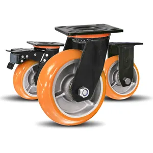 Werkseitige direkte Lieferung von Hochleistungs-Brems rädern 4 5 6 8-Zoll-Polyurethan-PU-Universalrollen mit Aluminium kern