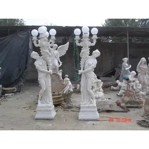 Diseño personalizado decoración de jardín tamaño real naturaleza mármol señora lámpara estatua escultura piedra para la venta