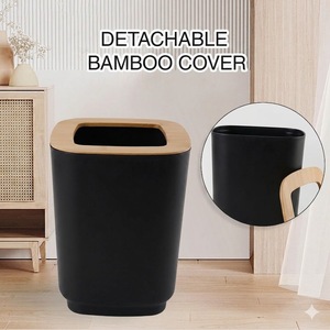 Juego de Accesorios de Baño de Bambú Moderno, Ecológico, Duradero y Reciclable de 6 Piezas, Dispensador de Jabón, Bote de <span class=keywords><strong>Basura</strong></span> de Plástico Negro - Product Image 4