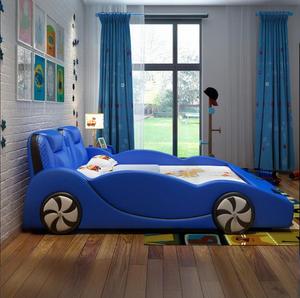Juegos de muebles de dormitorio modernos para niños, cama de coche azul de lujo para niños, camas de cuero, coche de carreras para bebés, venta al por mayor de fábrica - Product Image 3