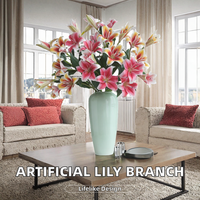 Branche de lys artificielle réaliste rose et blanche, lys tigre en plastique, feuilles vertes, décoration de table, vase de mariage, Thanksgiving, fête des mères