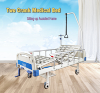 Tempat Tidur Rumah Sakit Manual Monkey Pole Harga Murah Hebei dengan Dua Pengaturan, Rangka Besi, Engkol Baja Anti Karat, dan Roda dengan Rem